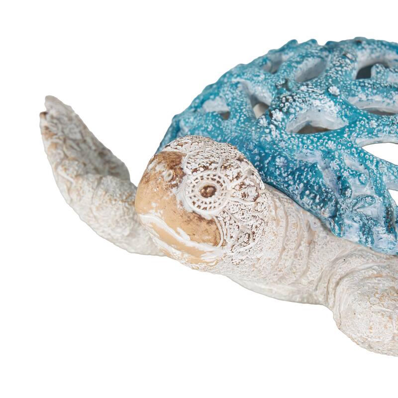 Polystone Textured Swimming Sea Turtle Decorative Sculpture with Red Shell - Reb or Blue