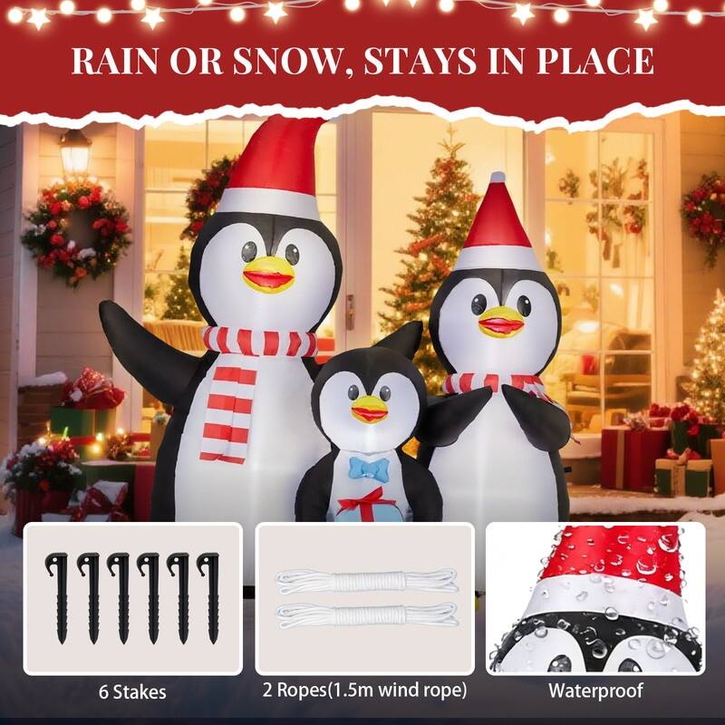 6FT Lighted Christmas Inflatable Decoration, Inflatable Penguin Family