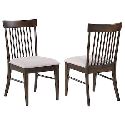 2pc Set Mid-Century Dining Side Chairs Foam Padded Seat Classic Spindle Backwood Kitchen