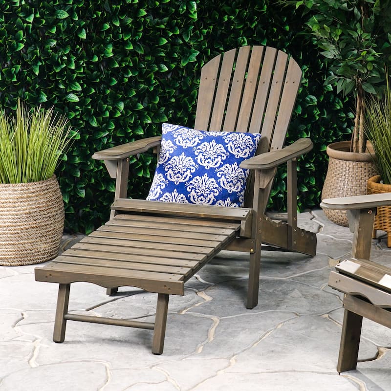 Roomfitters Foldable Adirondack Chair with Pull-Out Ottoman, Solid Wood Outdoor Recliner - Brown