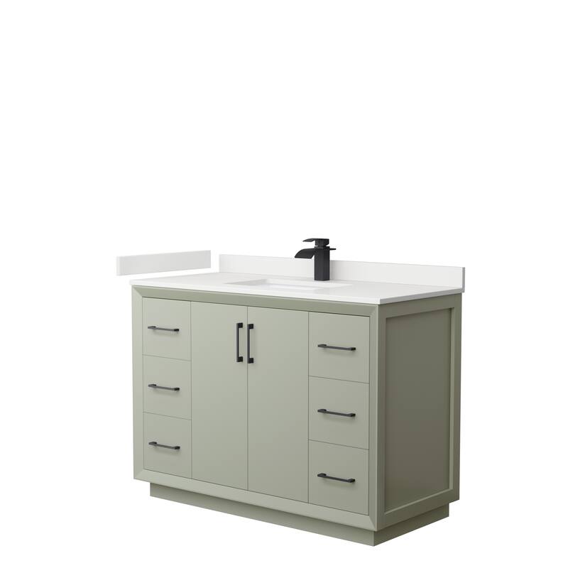 Strada 48-inch Single Vanity, Quartz Top - Light Green, Black Trim, White Quartz Top