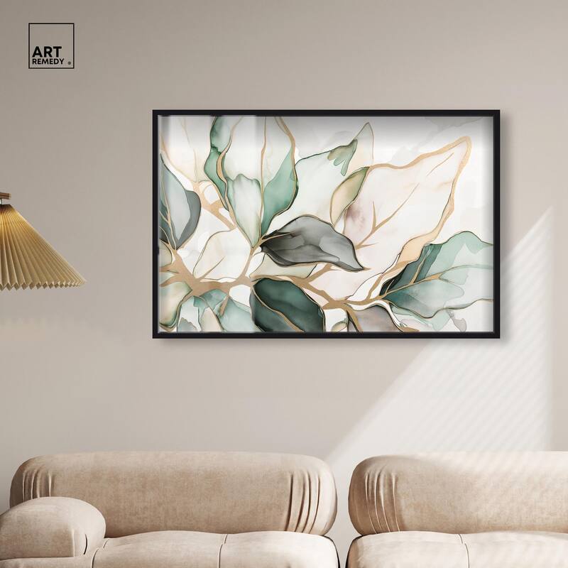 Golden Veined Leaves II Shadowbox by Art Remedy