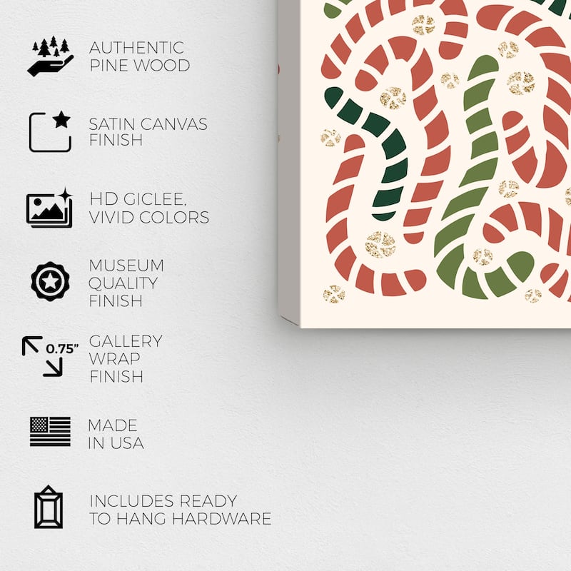 Wynwood Studio Canvas Holiday and Seasonal Candy Canes Artwork Glitter Red Modern & Contemporary Wall Art Canvas Print