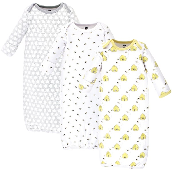 slide 1 of 1, Hudson Baby Cotton Gowns, Bees, Preemie/Newborn - Bees Preemie-Newborn - Bees