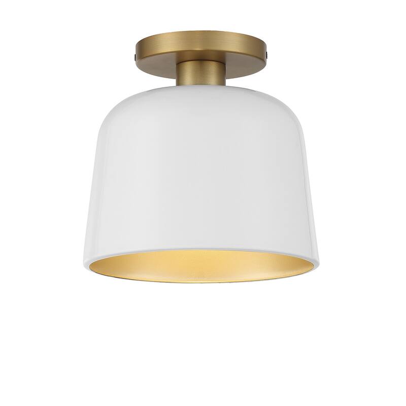Bellevue SH60067 9" Wide Semi-Flush Ceiling Fixture - White / Natural Brass