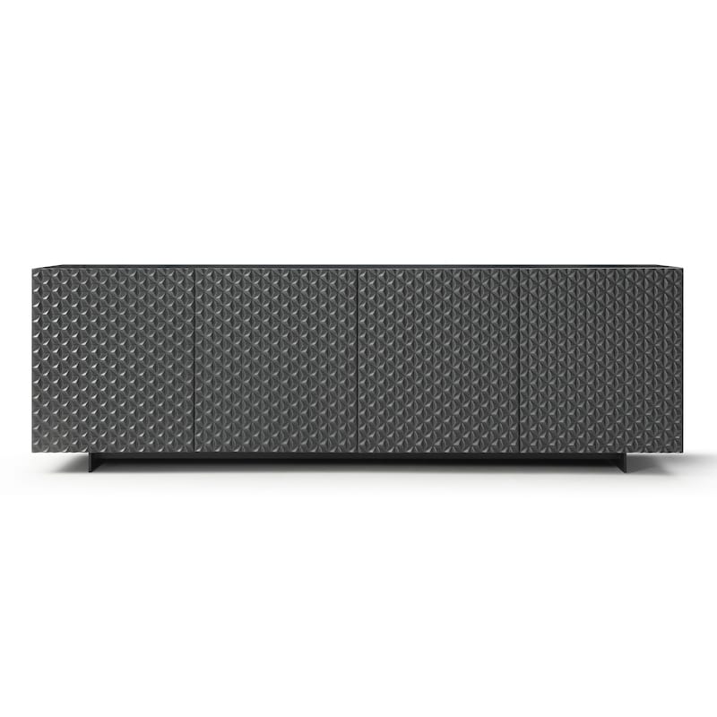 HomeRoots 94" Dark Gray Wood Carved Geometric Sideboard With Four Doors - 94.00 in. x 30.00 in. x 20.00 in.