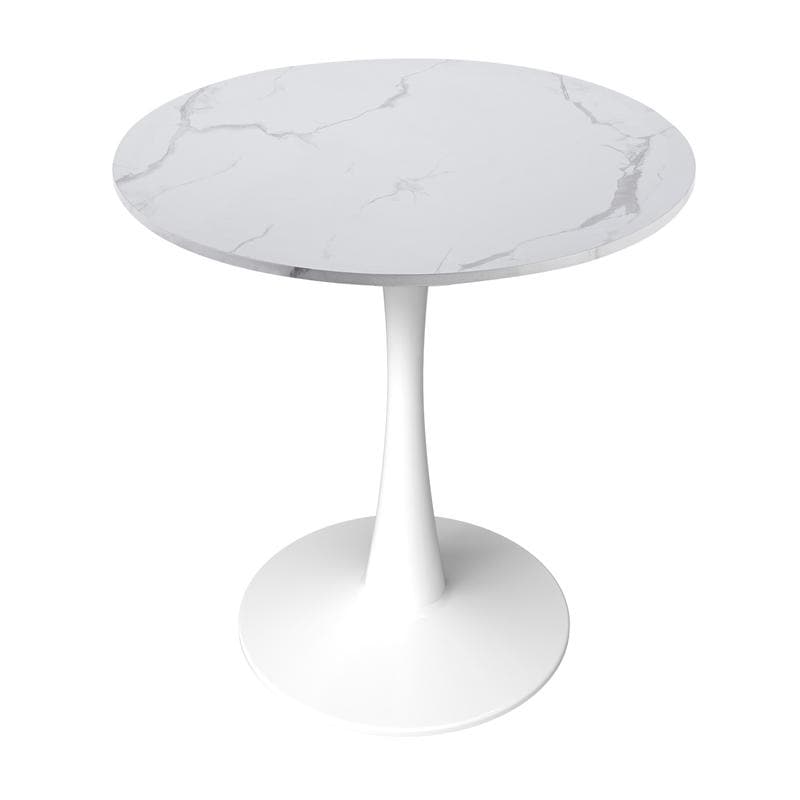 Bristol Modern Round Dining Table with Stain Resistant Solid Wood Top and White Pedestal Base for Home, Cafes and Restaurant