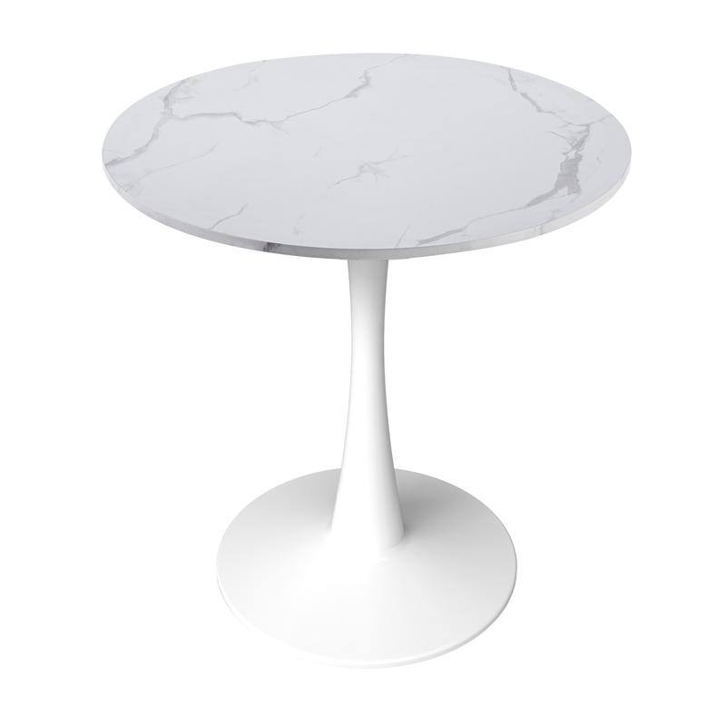 Bristol Modern Round Dining Table with Stain Resistant Solid Wood Top and White Pedestal Base for Home, Cafes and Restaurant - Marbled White - 31 Inches