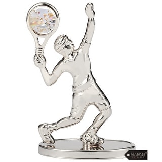 Matashi Silver Plated Tennis Player Figurine Embellished w Crystals, Gift for Sports Fan, Desk Accessories, Trophy, Office Décor