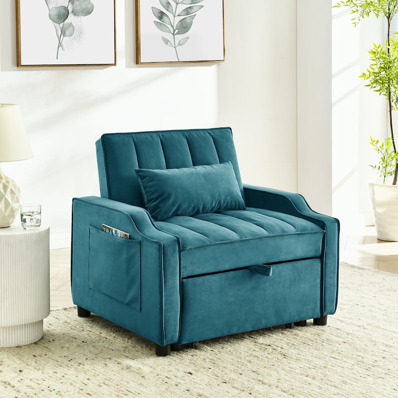Modern Velvet Armchair Sofa Couch Pull Out Bed,3 In One Convertible For Living Room Sofa Bed