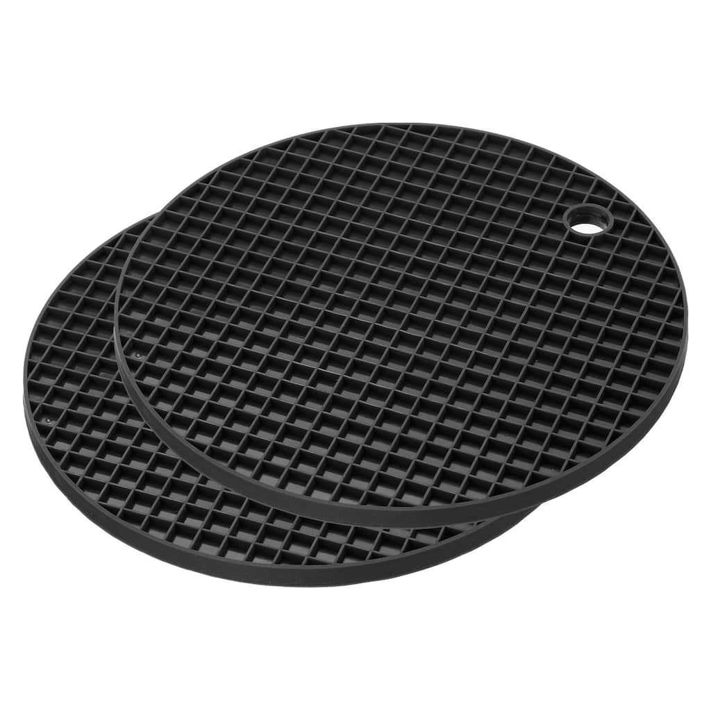 Silicone Trivet Mats 2pcs, Round Drying Mat for Kitchen Counter Table - Black
