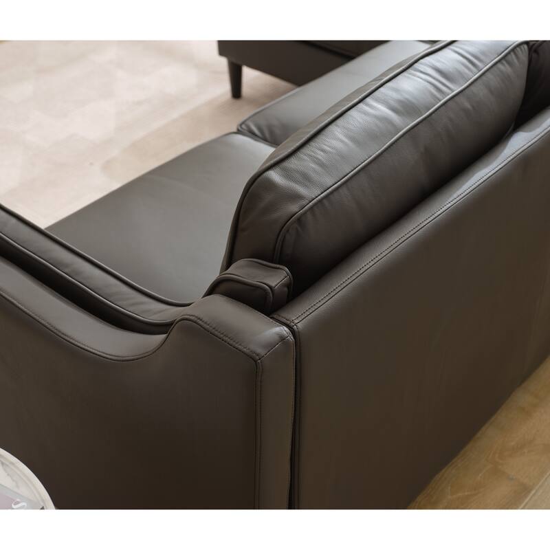 94.5" Genuine Leather L-Shaped Sectional Sofa with Left Chaise & Modern Design