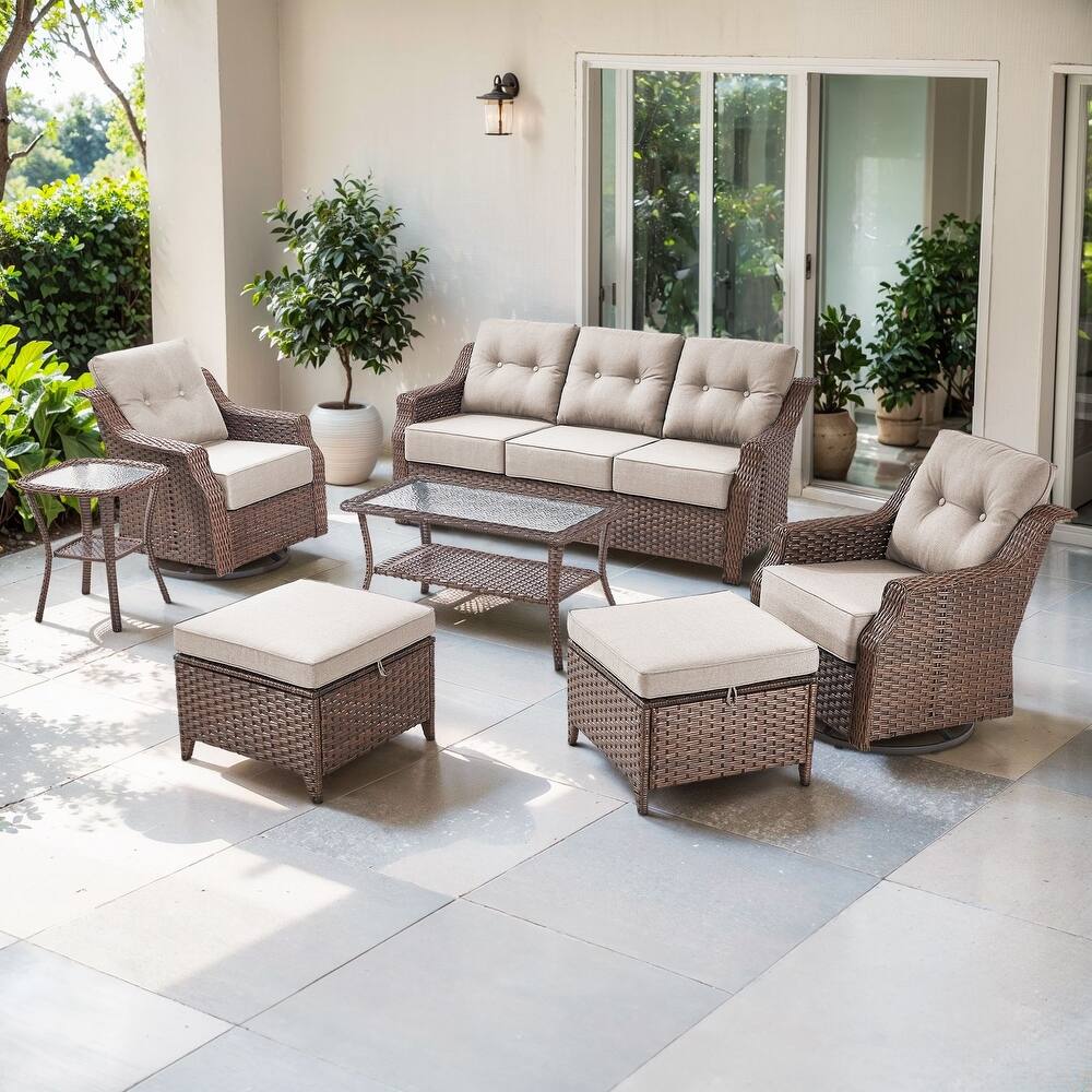 Artisan Patio Brown Wicker Sofa Conversation Set with 6-Inch Thick Cushions