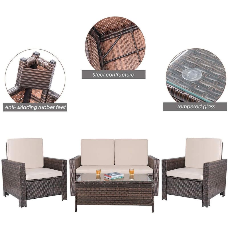 Homall Rattan Steel/ PE Rattan 4-piece Outdoor Patio Furniture Set