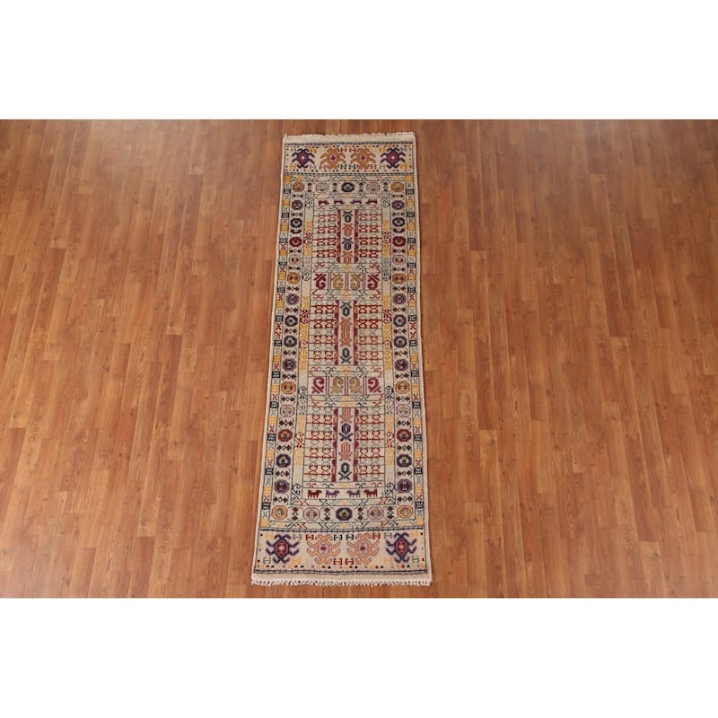 Tribal Geometric Khotan Runner Rug Handmade Wool Carpet - 2'6"x 8'0"