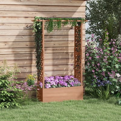Outsunny Raised Garden Bed with Trellis and Hanging Roof for Vine Climbing Plants, Flowers