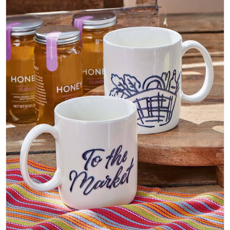 Farmers Market Ceramic Mug - 16oz Dishwasher Safe Drinkware, Blue Multi, Perfect for Summer, 4" H x 3.75" L x 5" W