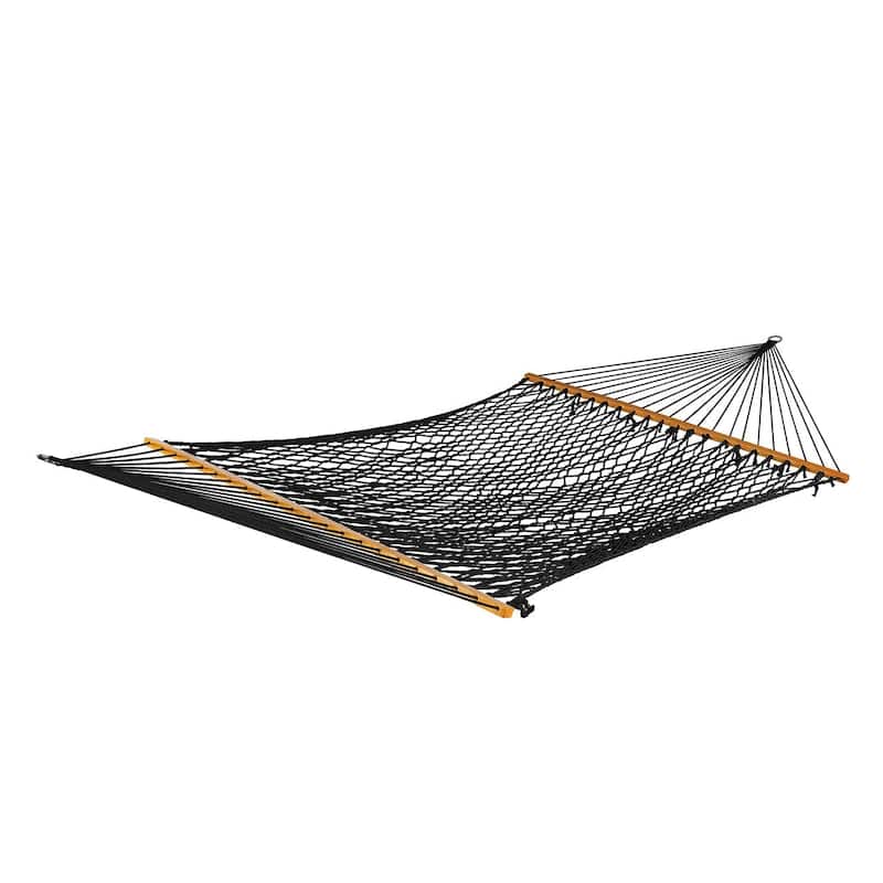 Bliss Hammocks BH-410BK 60" Wide Cotton Rope Hammock w/ Spreader Bar, S Hooks, & Chains | Indoor, Outdoor, Poolside, - S