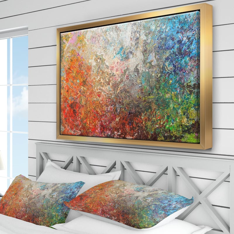 Designart "Board Stained Abstract Art" Abstract Framed Canvas Art Print