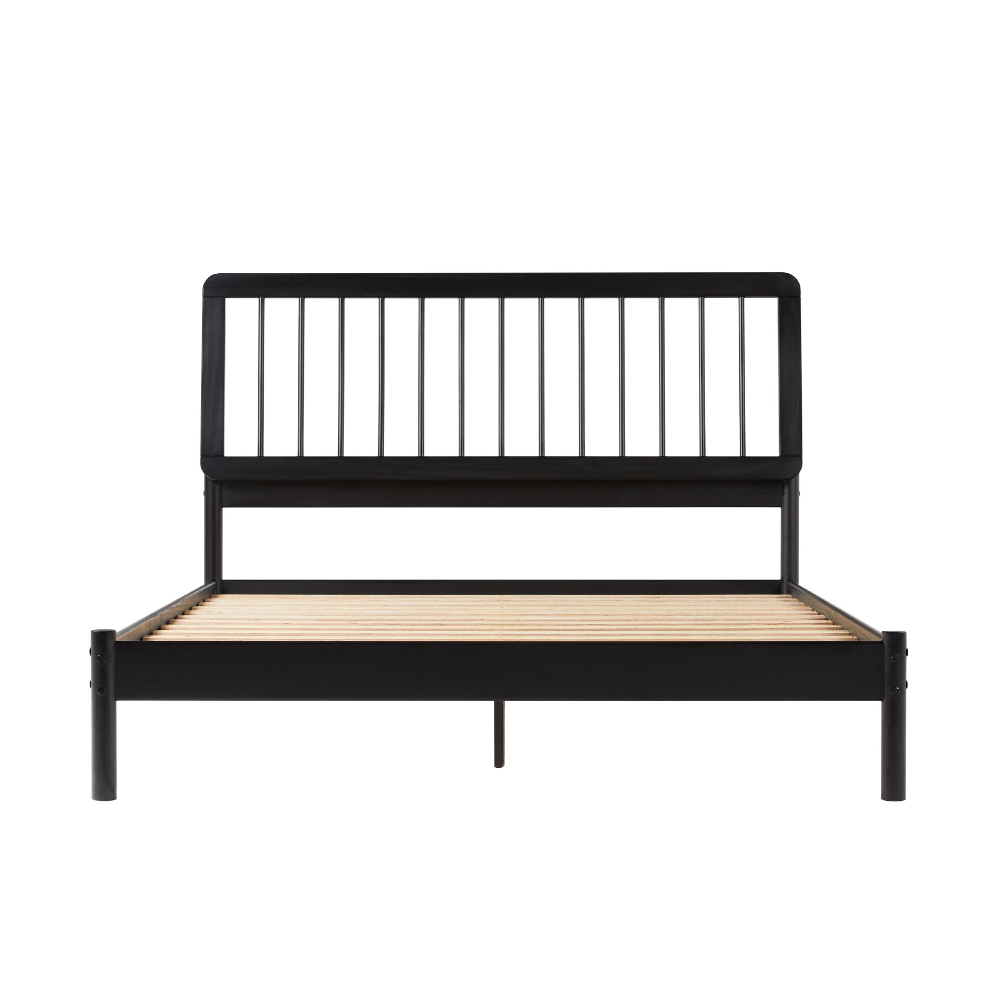 Mid-Century Modern Queen Spindle Bed in Sleek Black - On Sale
