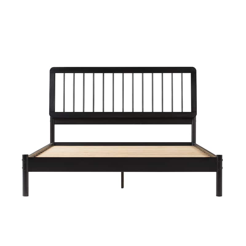 Mid-Century Modern Solid Wood Queen Spindle Bed in Black