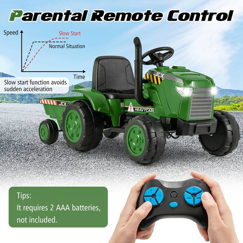 Gymax 2-in-1 Electric Toy Car 12V Kids Ride On Tractor w/ Trailer