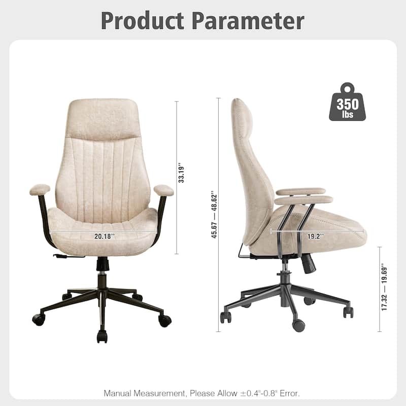 OVIOS Suede Fabric Ergonomic Office Chair High Back Lumbar Support