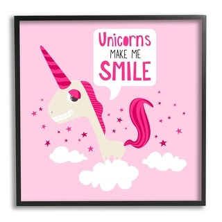 Stupell Unicorns Make Me Smile Phrase Happy Pink Unicorn Framed Wall ...