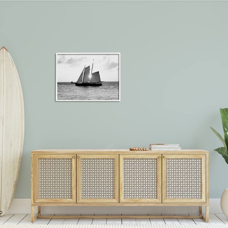 Stupell Traditional Ship Sailing Across Ocean Black White Photography Framed Wall Art