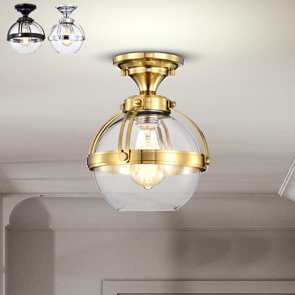 slide 2 of 24, Concordia Semi Flush Mount Ceiling Light Brass Gold and Clear Glass Finish 1-Light - N/A