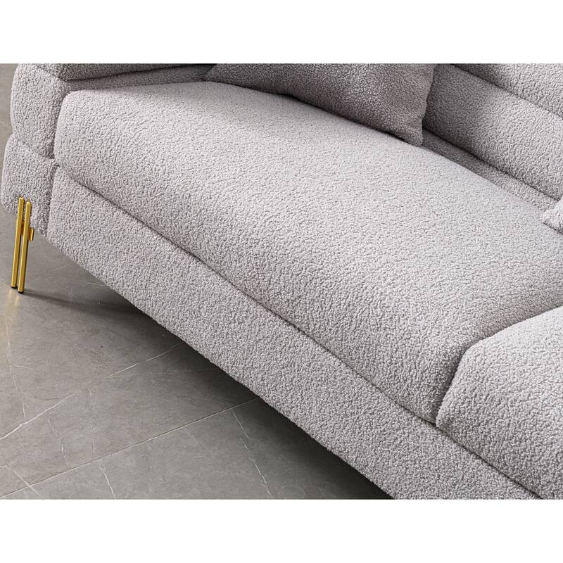 Gray Fabric Upholstered Sofa with Golden Legs and Pillows for 3 People