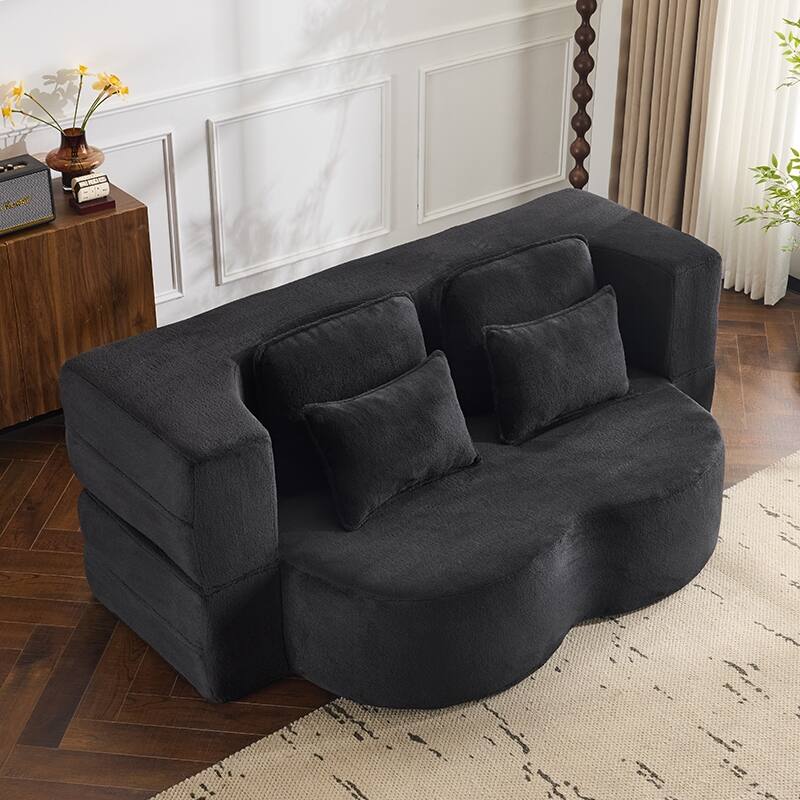 Queen Size Foldable Sofa Bed, Chenille Futon Sofa Couch, High-Density Foam Convertible Sleeper Sofa, Foldable Floor Couch Bed