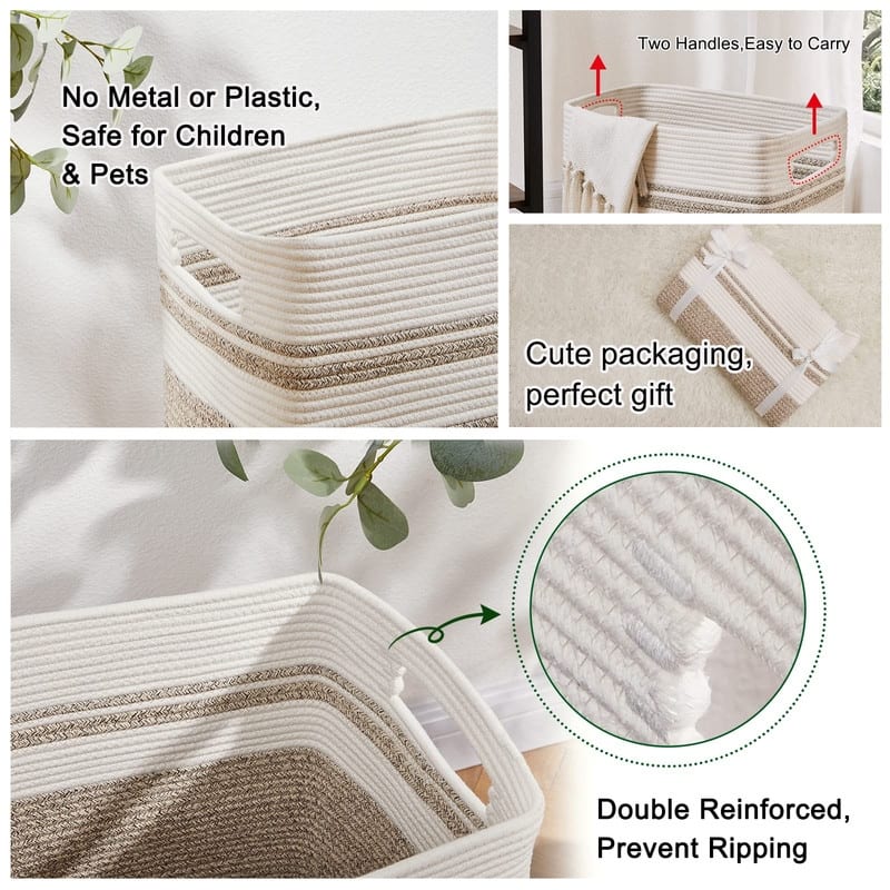 Laundry Hamper-Laundry Basket,Tall Cotton Storage Basket with Handles - 16*13*22