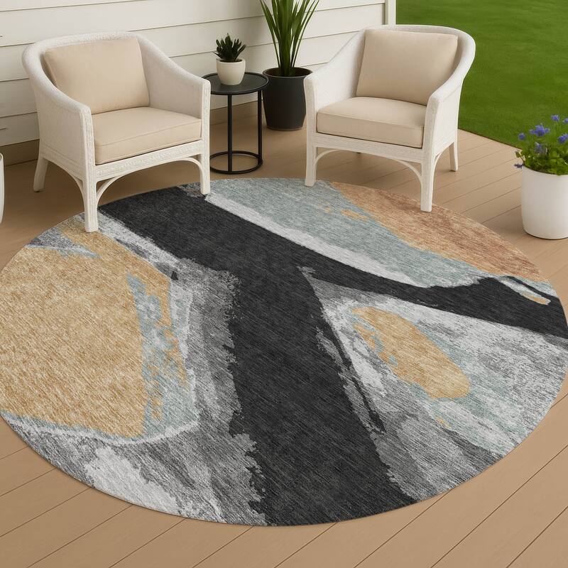 Machine Washable Indoor/ Outdoor Modern Cheney Chantille Rug - Black - 8' x 8'
