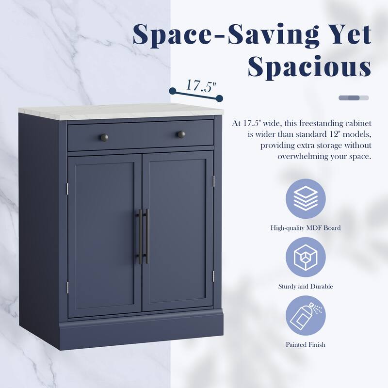 Kitchen Pantry with Drawer, Adjustable Shelves & Faux Marble Top, Buffet Food Cabinet, Coffee Bar Cabinet with 2 Door Shelves