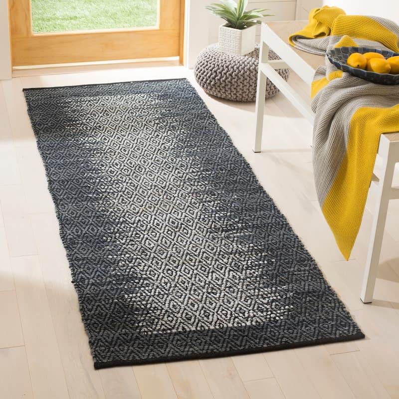 SAFAVIEH Handmade Vintage Boho Leather Mellissa Modern Stripe Leather - 2' 3" x 6' - Light Grey/Charcoal - Runner