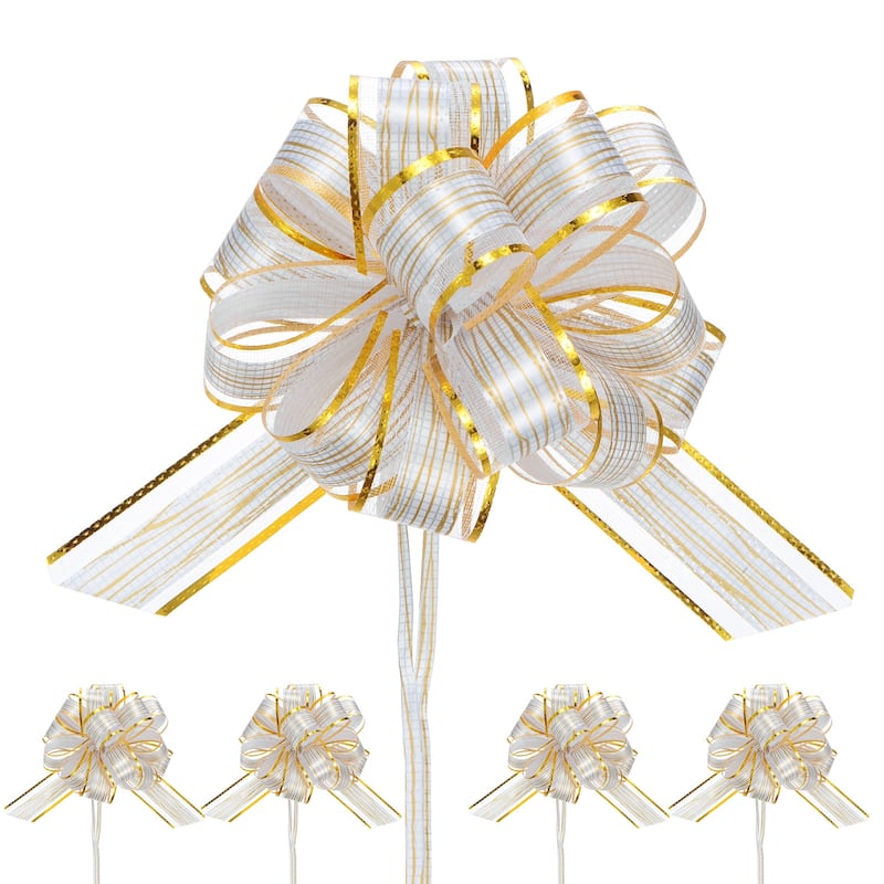10pcs Large Pull Bow 6 Inch Flower Bows for Wedding Baskets - 6 Inch - White