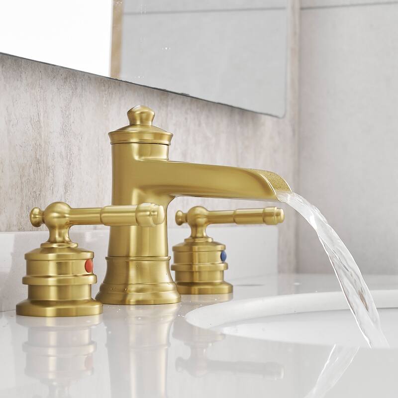 Double Handle Three-Hole Bath Waterfall Faucet with Drain