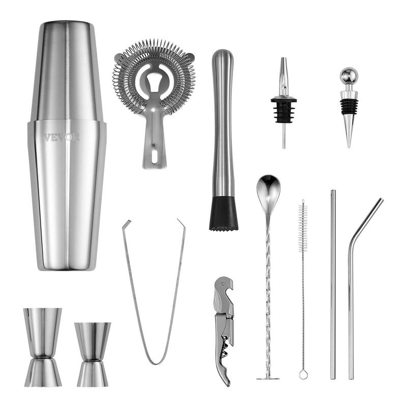 Stainless Steel Bartender Kit 14-Piece with Acrylic Stand & Shaker - 8.27 x 4.33 x 11.22 in