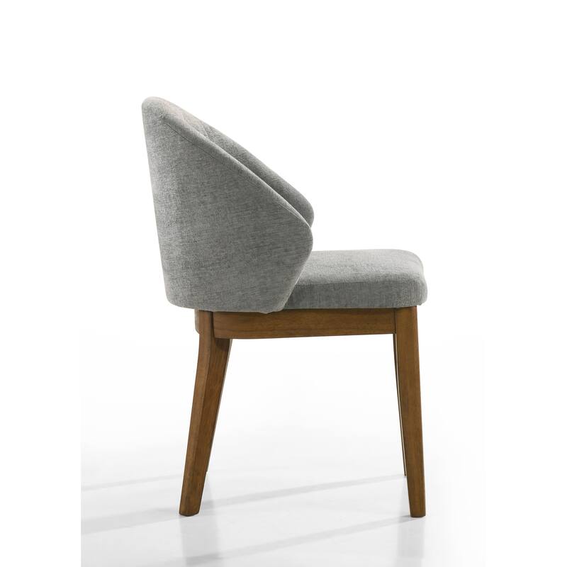 Andrew Set of 2 Barrel-Back Upholstered Dining Chairs, Light Grey Fabric & Walnut Finish Legs