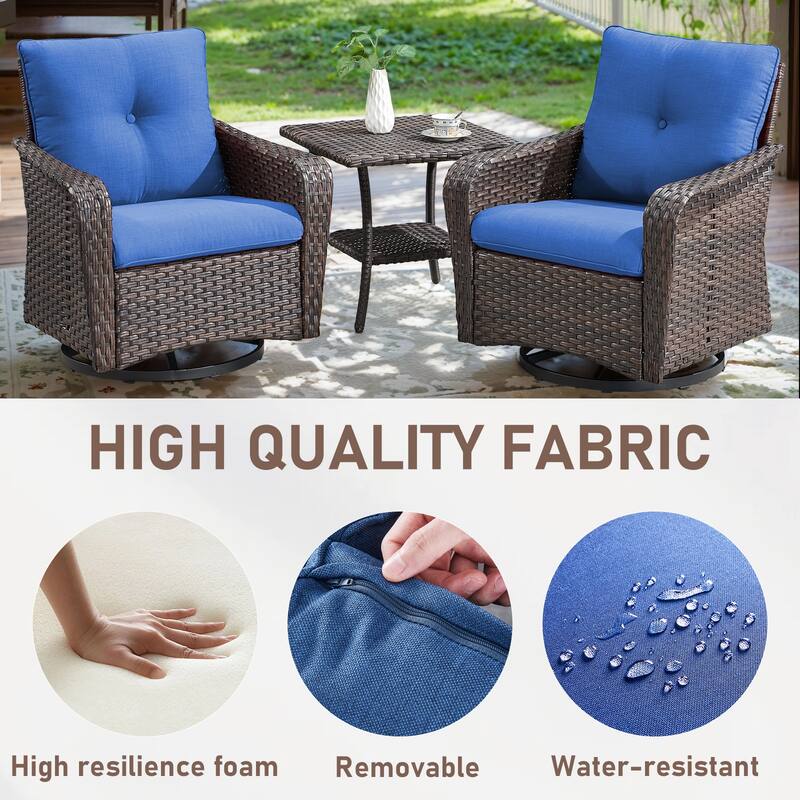 3 Piece Glider Chairs Table for Backyard Brown- Blue - Brown