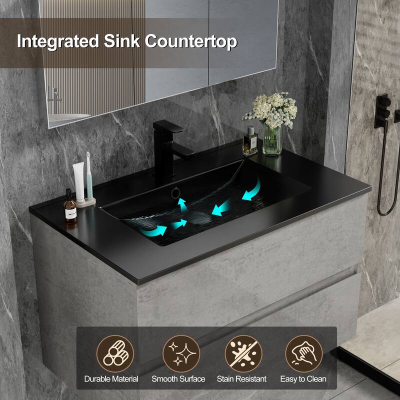 Wall Mounted Bathroom Vanity Sink with Black Sink & Faucet