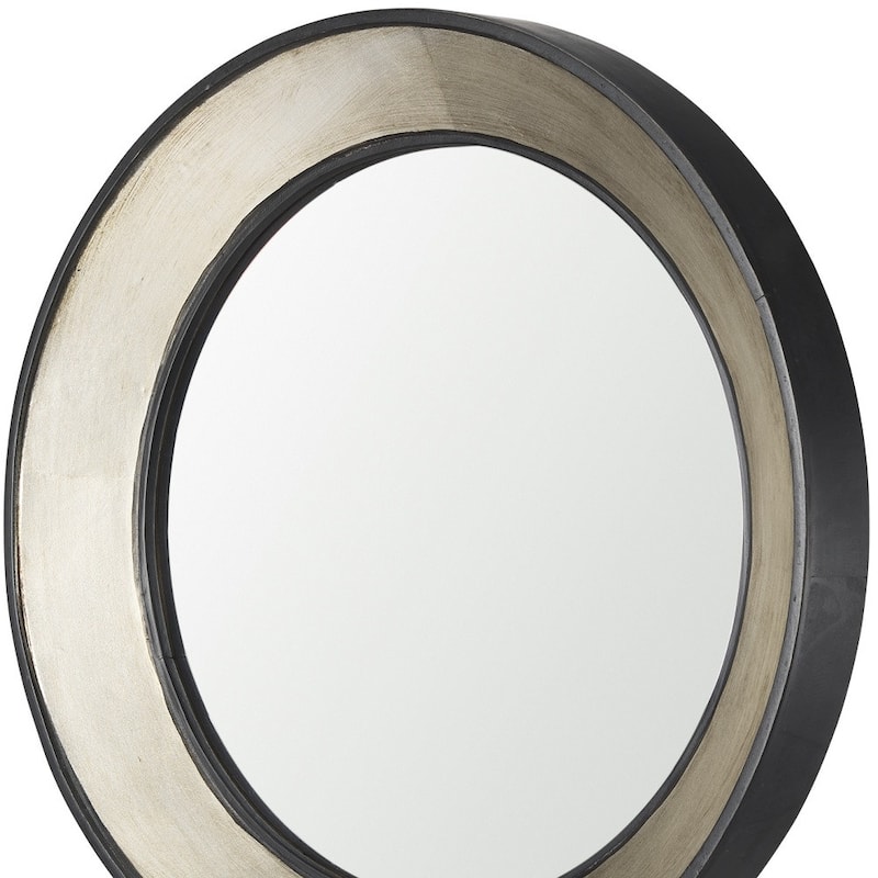 HomeRoots 22" Champagne And Dark Brown Metal And Solid Wood Round Framed Accent Mirror - 21.85 in. x 21.85 in. x 2.36 in.