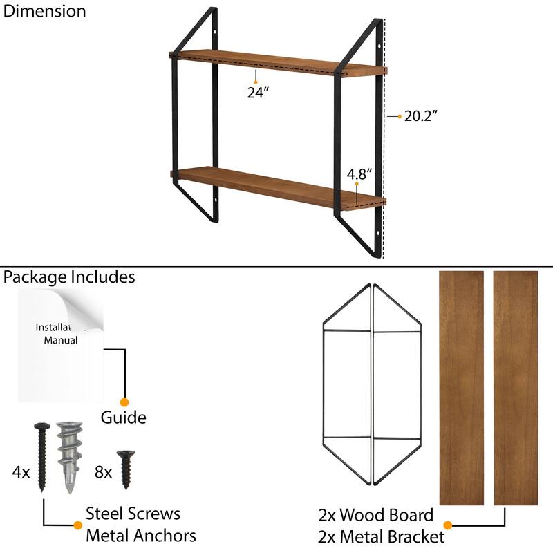 Wallniture Ponza 2-Tier Wood Floating Bookshelf for Bedroom Wall Decor