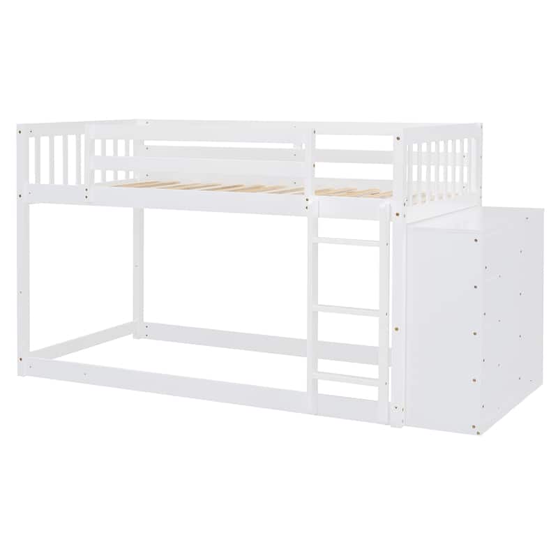 Twin over Twin / Full over Full Bunk Bed with 4 Drawers and 3 Shelves, Wooden Kids Storage Bed Frame with Ladder