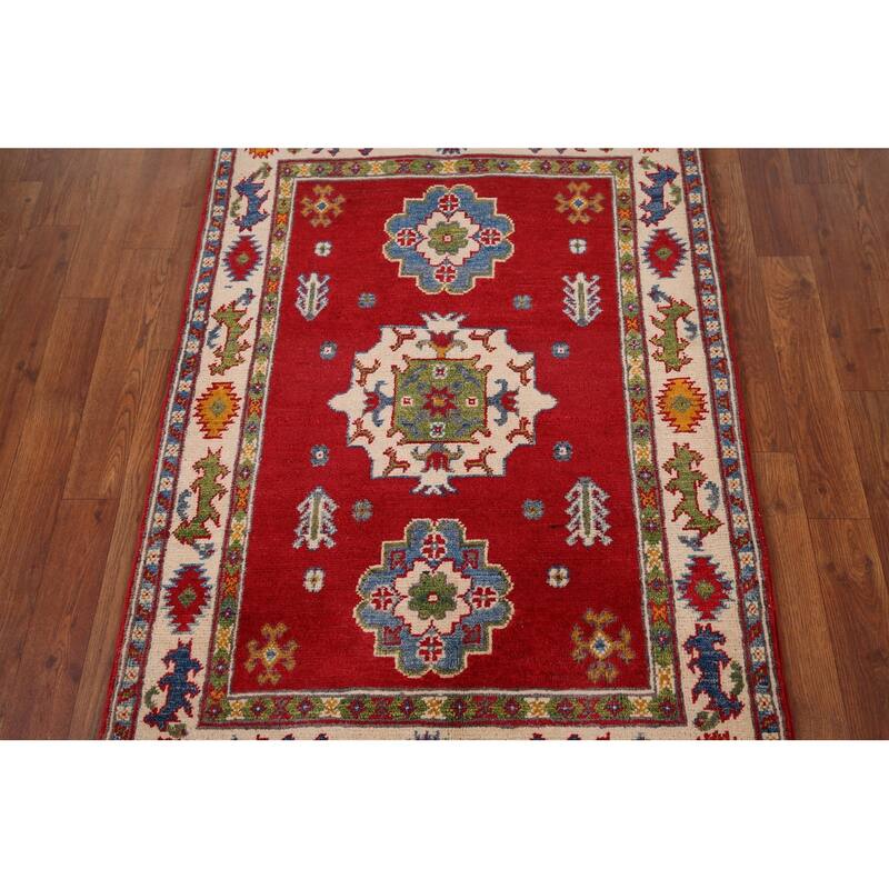 Red Kazak Accent Rug Handmade Oriental Wool Carpet - 2'10" x 4'0"