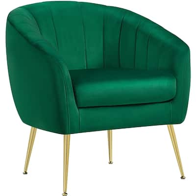 Yaheetech Velvet Accent Armchair Barrel Chair with Metal Legs for Living Room