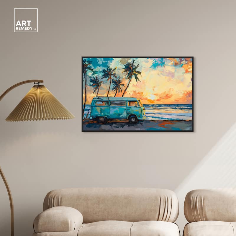 Art Remedy Old School Spring Break Framed Colorful Coastal 1 Piece Canvas Wall Art