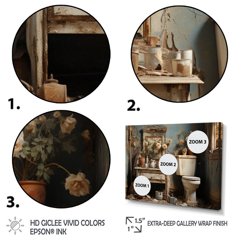 Designart "Bathroom Toilet Vintage Charm IV" Bath & Laundry Framed Canvas Wall Art