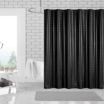 3D PEVA Polkadots Grommet Shower Liner With Magnetic Weighted Bottom, 70x72 Inches - Black